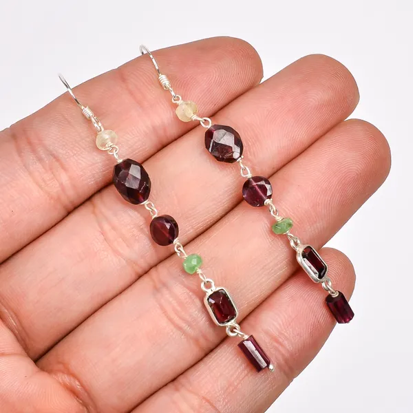 Multicolor_Garnet_Sterling_Silver_Beaded_Necklace_And_Earrings_Set_For_Women