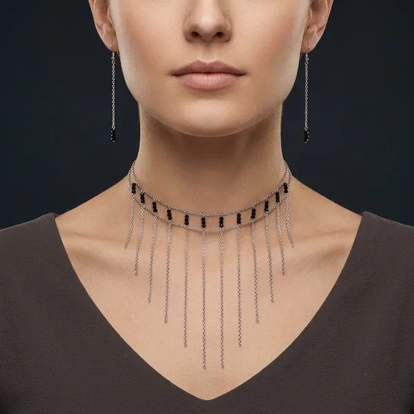 Black_Spinel_925_Sterling_Silver_Layered_Necklace_Earrings_Set_For_Women