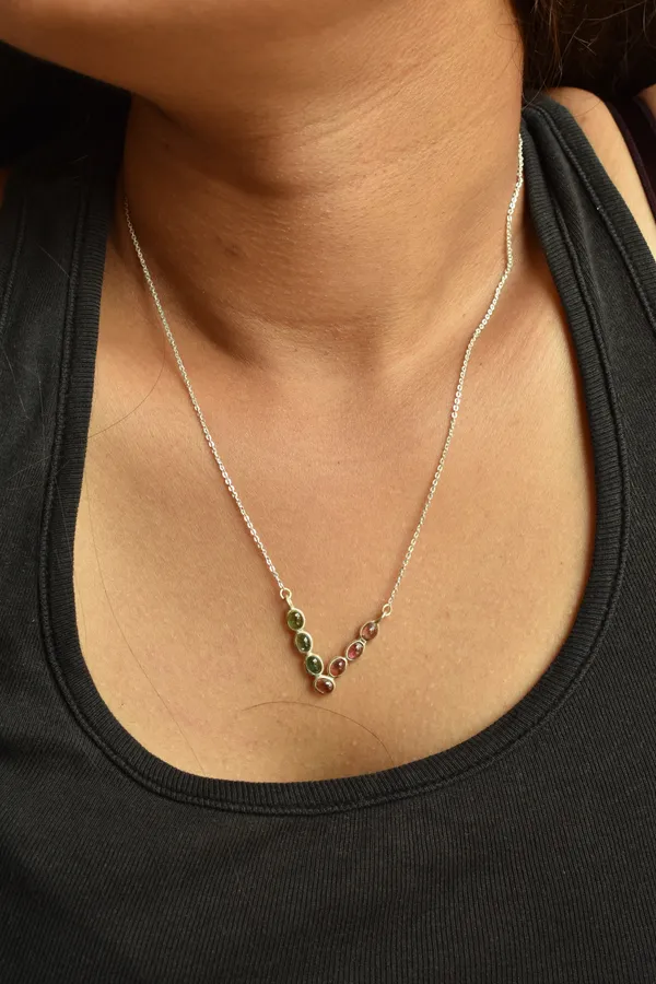 Multicolor_Tourmaline_925_Sterling_Silver_V_Necklace_For_Women
