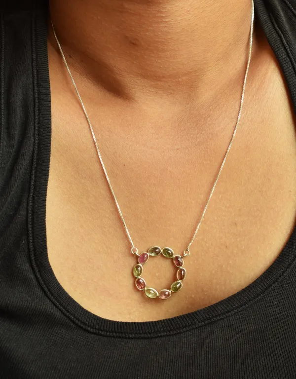 Multicolor_Tourmaline_Sterling_Silver_Circle_Pendant_Necklace_For_Women