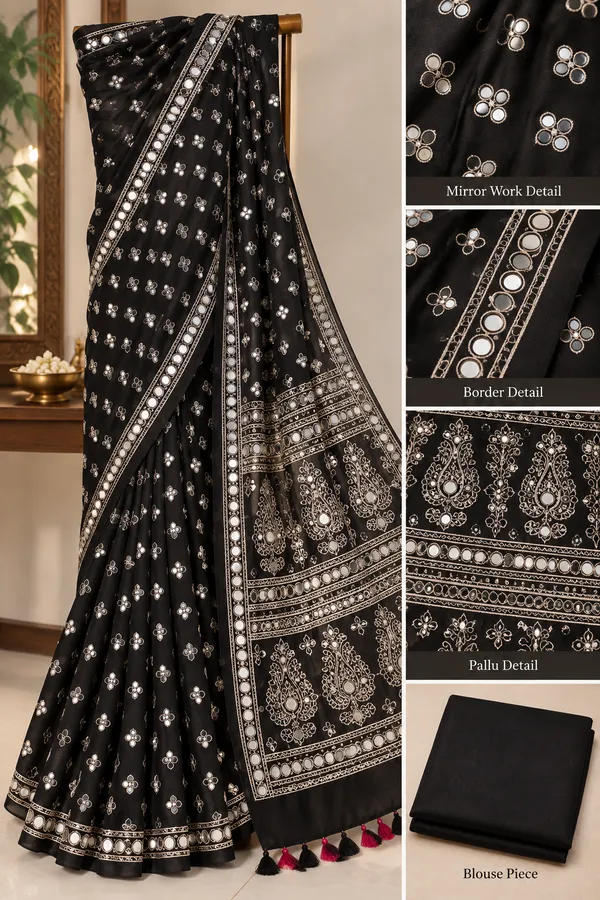 Black_Mirror_Work_Printed_Saree_With_Blouse_Piece_For_Women