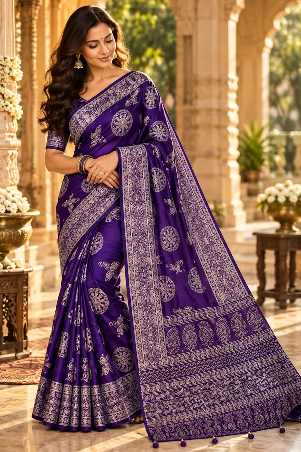 Purple_Satin_Finish_Printed_Saree_for_Women