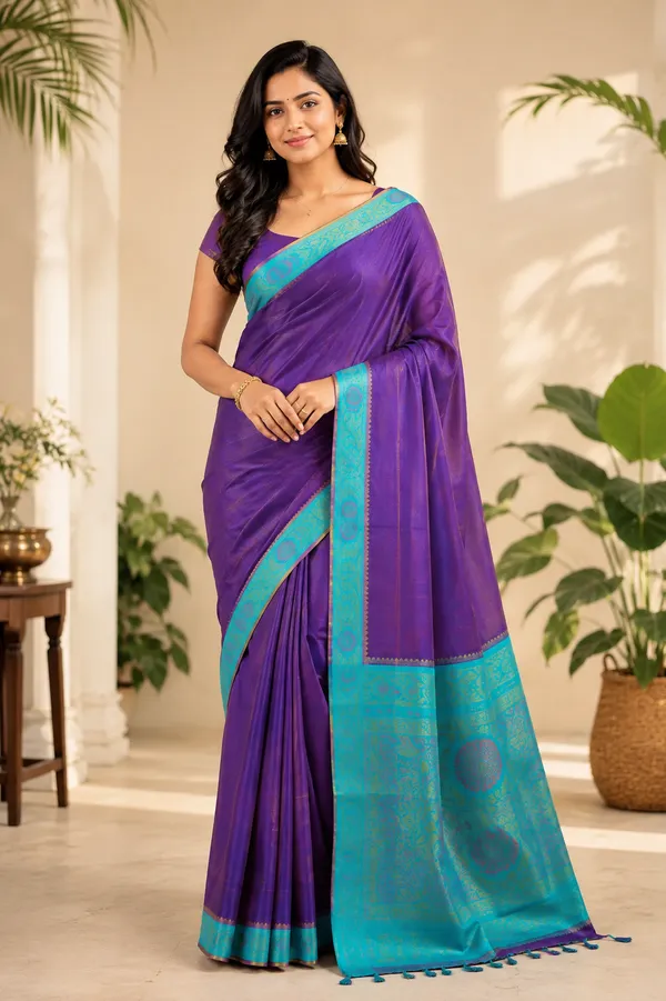 Blue_And_Purple-Banarasi_Silk_Saree