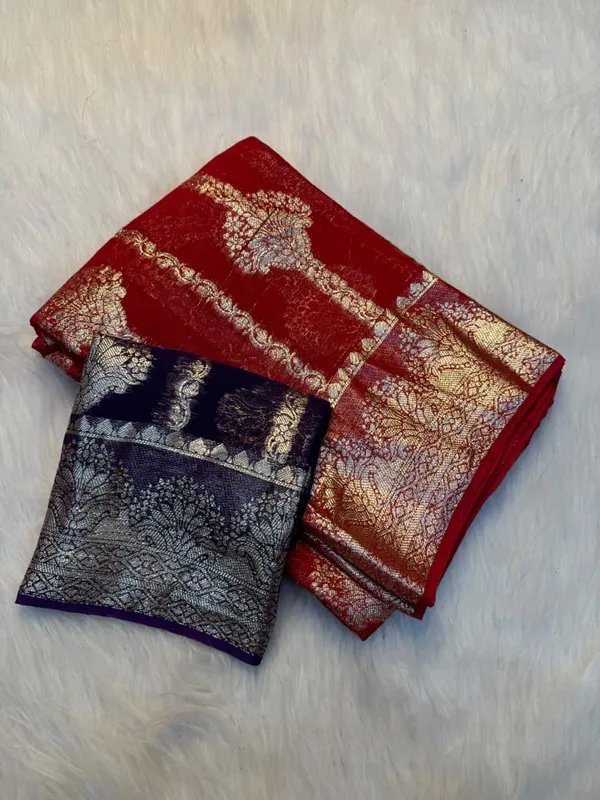 Red_And_Navy_Traditional_Saree_Set_For_Women