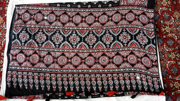 Premium_Ajrakh_Crepe_Silk_Light_Mirror_Work_Saree_