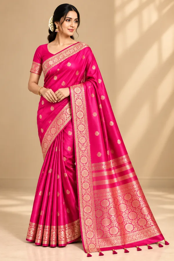 Rani_Pink_Banarasi_Soft_Silk_With_Zari_Border_