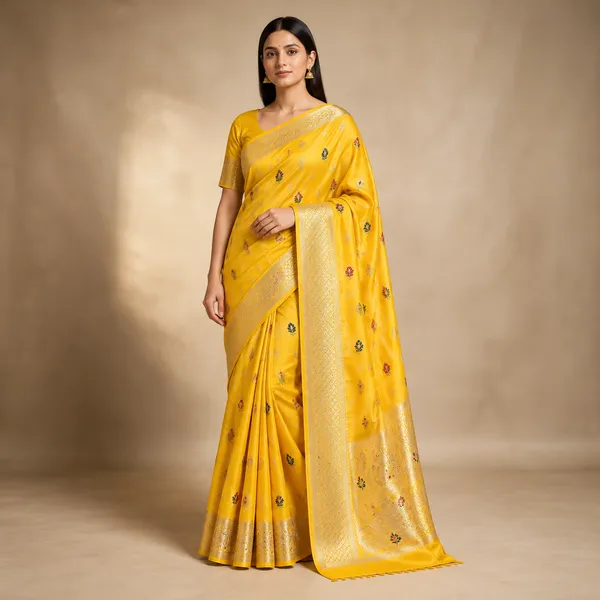 Yellow_Viscose_Varanasi_silk_saree_with_meena