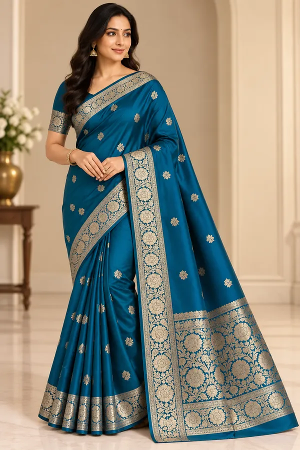 Teal_Blue_Banarasi_Silk_Saree_for_with_Zari_Border