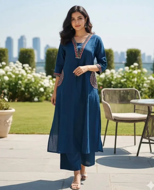 Blue_Embroidery_Straight_Kurta_Set_For_Women