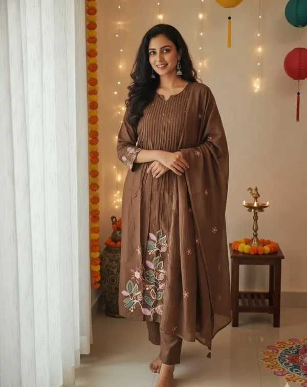 Brown_Embroidered_Anarkali_Kurta_Set_For_Women
