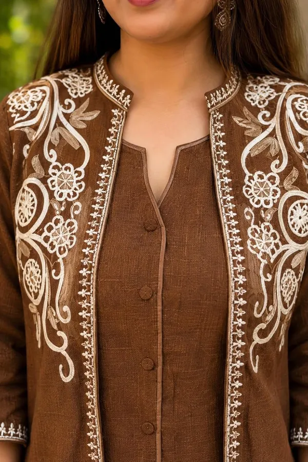 Brown_Embroidery_3_Pcs_Jacket_Style_Co_Ord_Set_For_Women