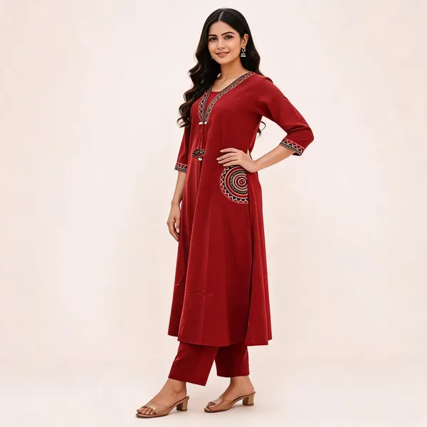 Maroon_Embroidery_Kurta_Set_For_Women
