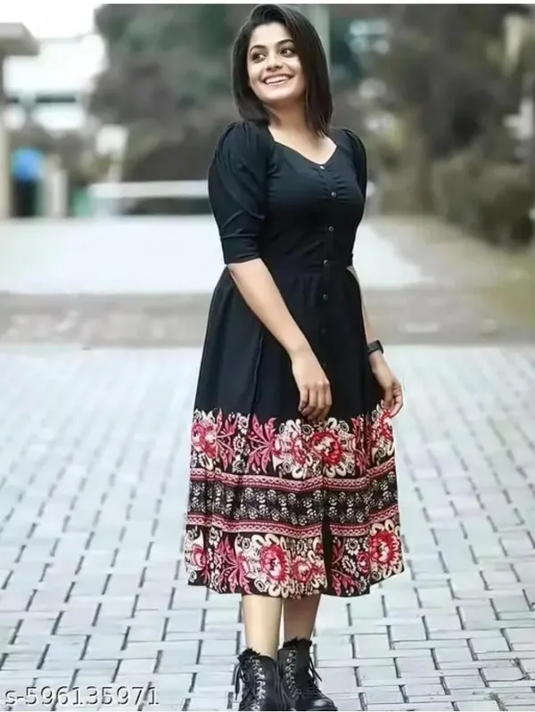 Black_Printed_Fit_And_Flare_Midi_Dress_For_Women