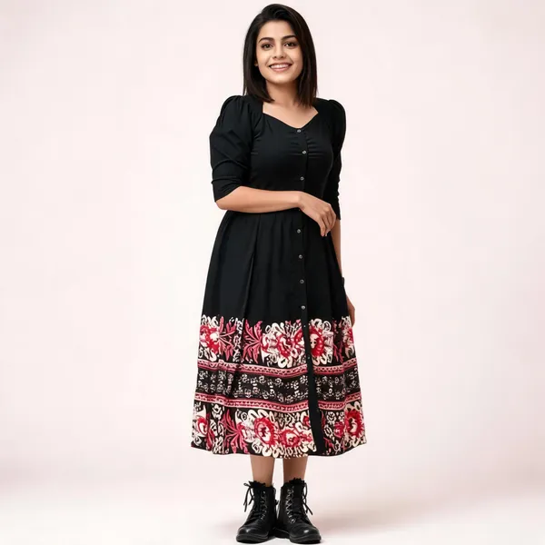 Black_Printed_Fit_And_Flare_Midi_Dress_For_Women
