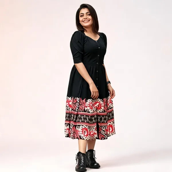 Black_Printed_Fit_And_Flare_Midi_Dress_For_Women