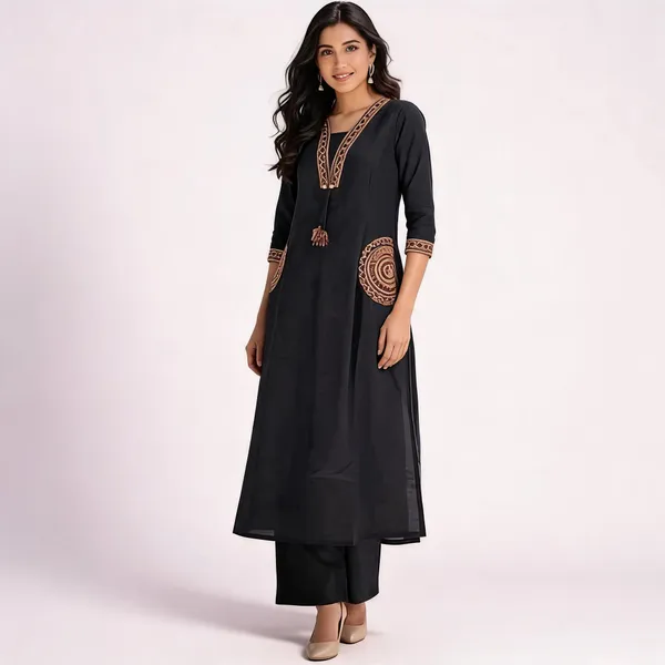 Black_Embroidered_Straight_Kurta_Set_For_Women