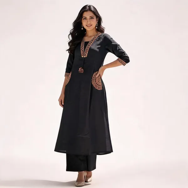 Black_Embroidered_Straight_Kurta_Set_For_Women