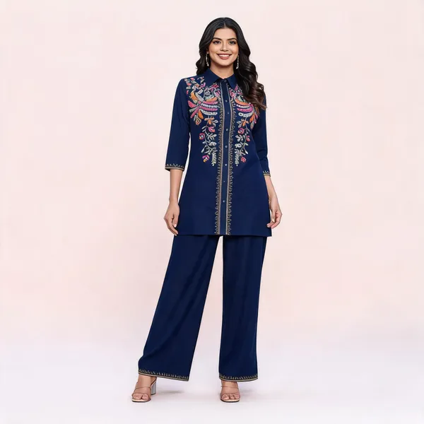 Navy_Embroidered_Kurta_Pant_Set_For_Women