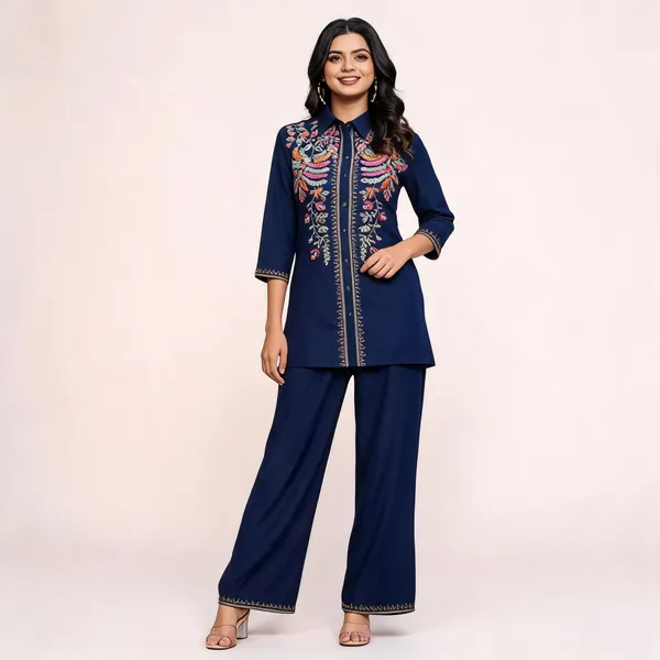 Navy_Embroidered_Kurta_Pant_Set_For_Women