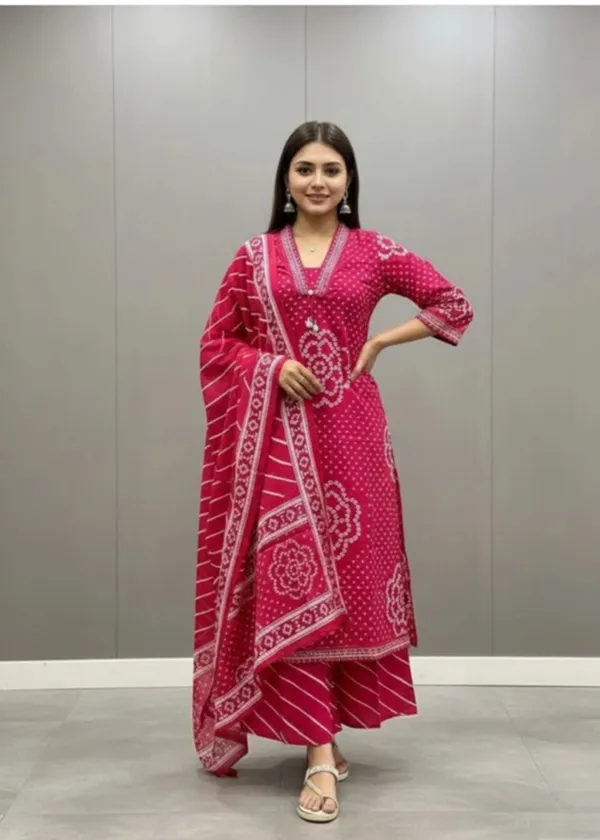 Rani_Pink_Cotton_3-Piece_Kurta_Set_For_Women