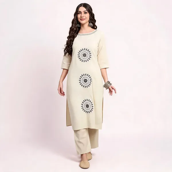 Cream_Straight_Fit_Embroidered_Kurta_Set_For_Women