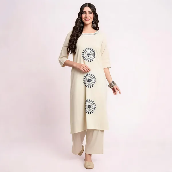 Cream_Straight_Fit_Embroidered_Kurta_Set_For_Women