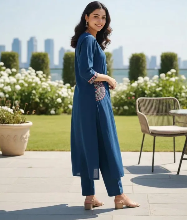 Blue_Embroidery_Straight_Kurta_Set_For_Women