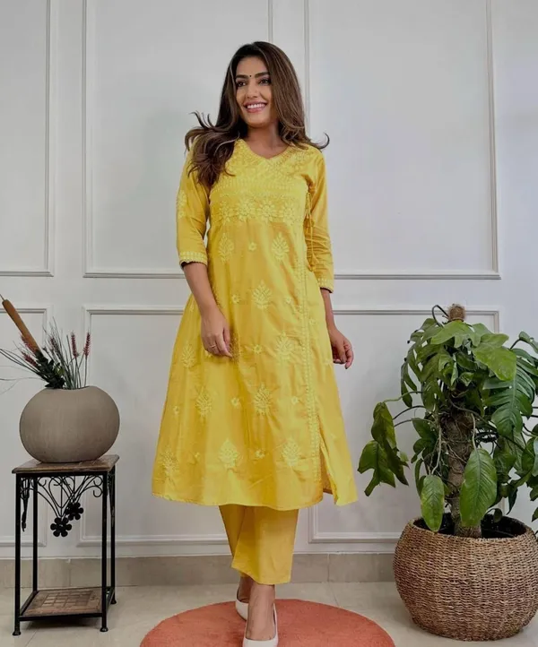 Yellow_Floral_A_Line_Kurta_Set_For_Women