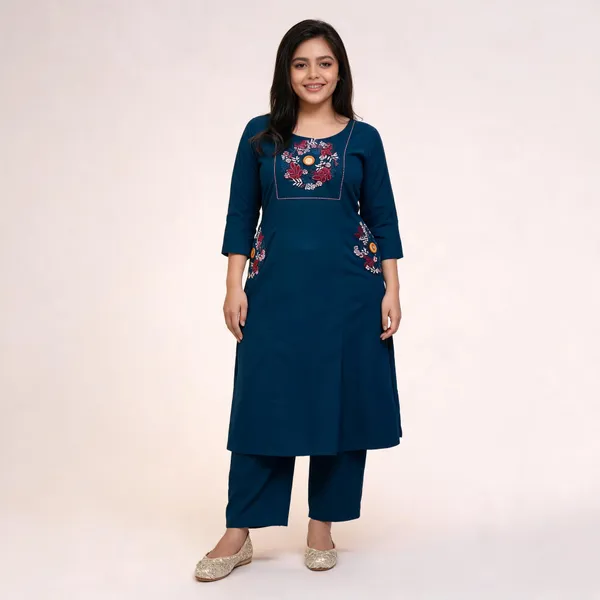 Blue_Embroidered_Straight_Kurta_Set_For_Women