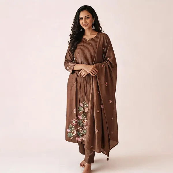 Brown_Embroidered_Anarkali_Kurta_Set_For_Women