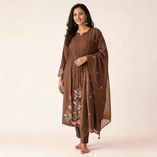 Brown_Embroidered_Anarkali_Kurta_Set_For_Women