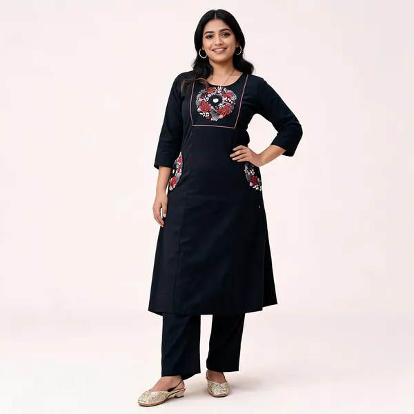 Black_Embroidered_Straight_Kurta_Set_For_Women
