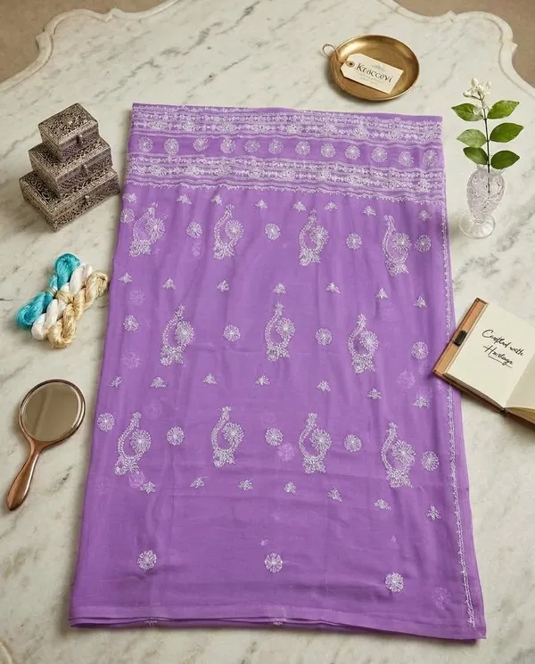 Lilac_Blossom_Embroidered_Chikankari_Saree