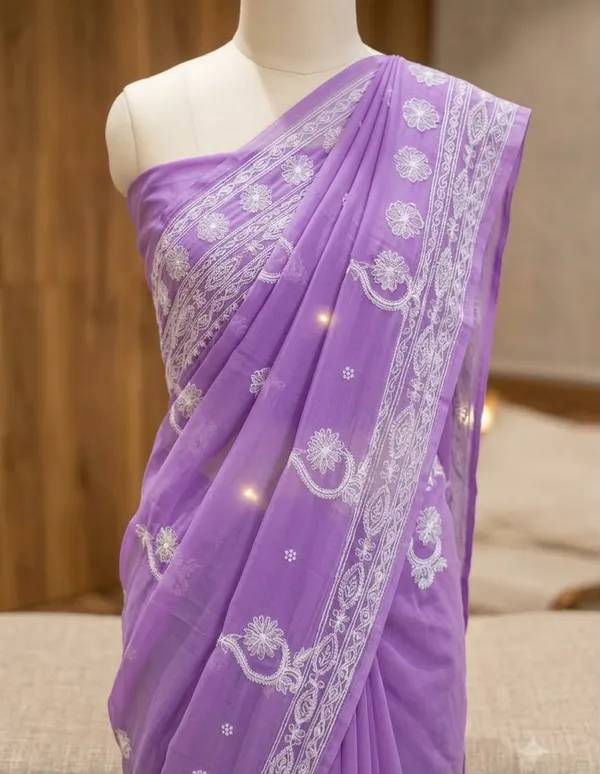 Lilac_Blossom_Embroidered_Chikankari_Saree