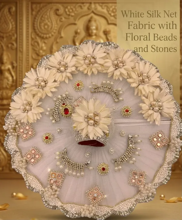 White_Silk_Net_Ladoo_Gopal_Dress_Set_with_Floral_Beads_and_Pearls