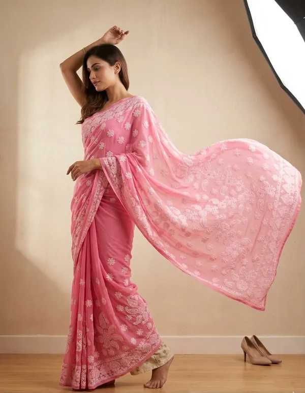 Charming_Pink_Hand_Embroidered_Chikankari_Saree