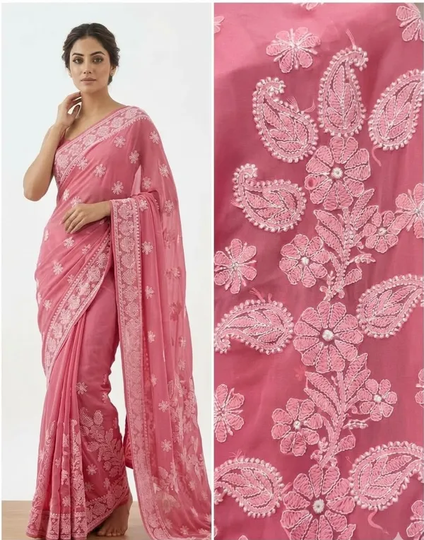 Charming_Pink_Hand_Embroidered_Chikankari_Saree