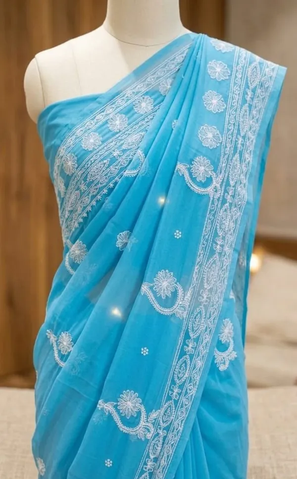 Sky_Blue_Hand_Embroidered_Chikankari_Saree