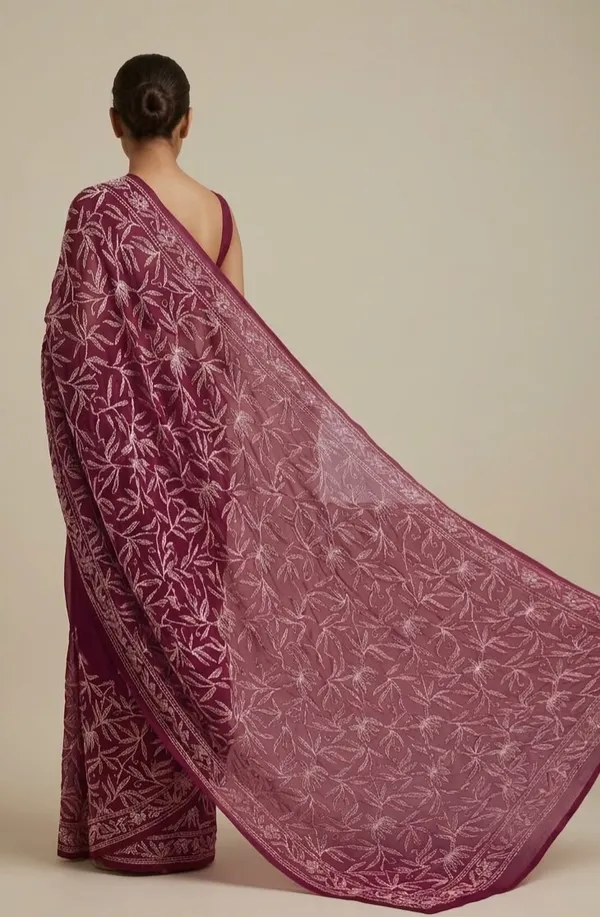 Gorgeous_Magenta_Hand_Embroidered_Chikankari_Saree