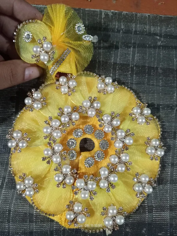 Yellow_Organza_Embellished_Floral_Hair_Accessory_for_Women