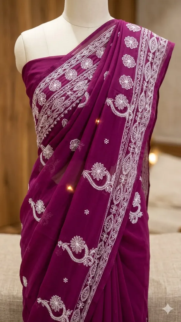 Magenta_Bloom_Hand-Embroidered_Chikankari_Saree