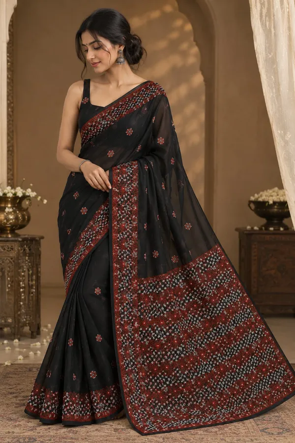 Midnight_Noir_Embroidered_Chikankari_Saree