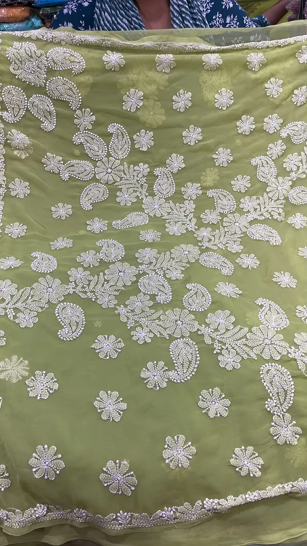 Parrot_Green_Hand_Embroidered_Chikankari_Saree