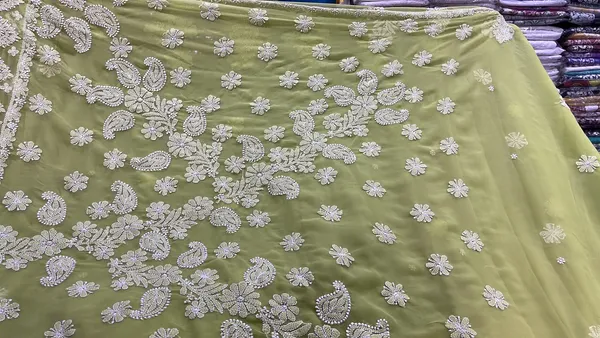 Parrot_Green_Hand_Embroidered_Chikankari_Saree