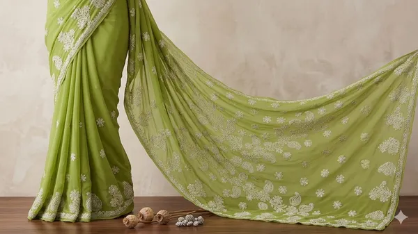 Parrot_Green_Hand_Embroidered_Chikankari_Saree