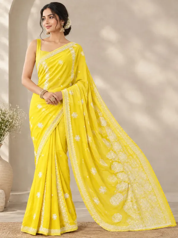 Sunshine_Chiffon_Hand-Embroidered_Chikankari_Saree