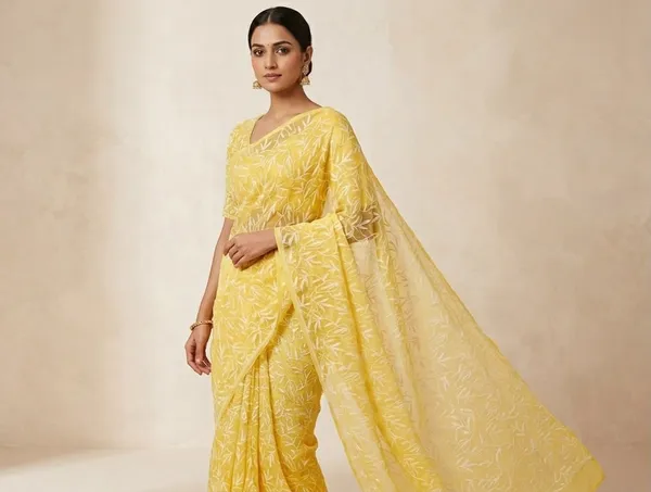 Sunshine_Yellow_Chikankari_Hand_Embroidered_Saree