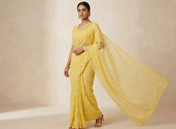 Sunshine_Yellow_Chikankari_Hand_Embroidered_Saree