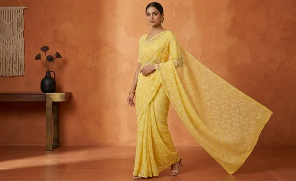 Sunshine_Yellow_Chikankari_Hand_Embroidered_Saree
