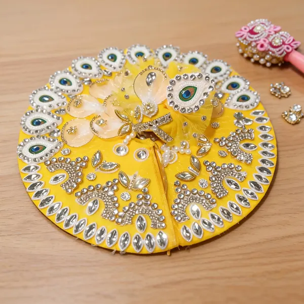 Yellow_Silk_Net_Peacock_Embellished_Laddu_Gopal_Dress_Set